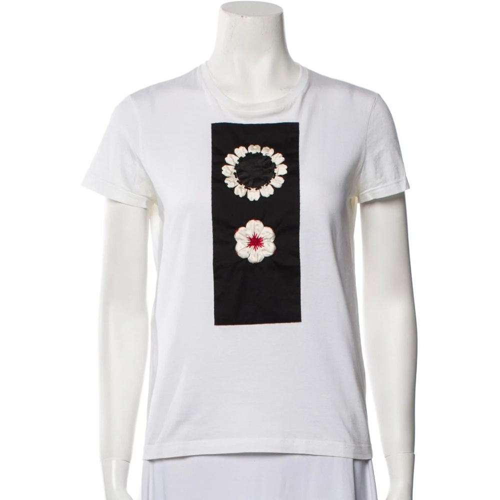 Prada White Tee with Black Floral Design - 2013 Spring Collection